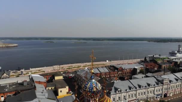 Letecká Fotografie Nižného Novgorodu Rožděstvenská Ulice Pohled Šíp Oka Volha — Stock video