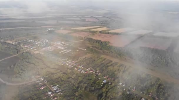 Grenzeloze Vlaktes Van Velden Van Rusland Luchtfotografie Vroege Ochtendmist — Stockvideo