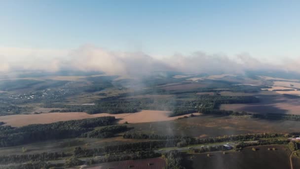 Ampie Distese Campi Della Russia Fotografia Aerea Nella Nebbia Mattutina — Video Stock