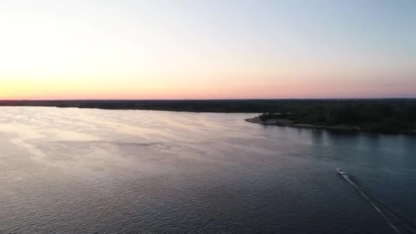 Coucher Soleil Rose Sur Confluent Deux Rivières Relevé Aérien — Video