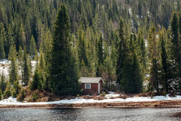 Дом Берегу Снежного Озера — стоковое фото