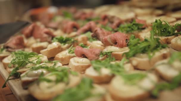 Entrega Distribución Alimentos Campo Evento Sándwich Canapés Tartines — Vídeos de Stock
