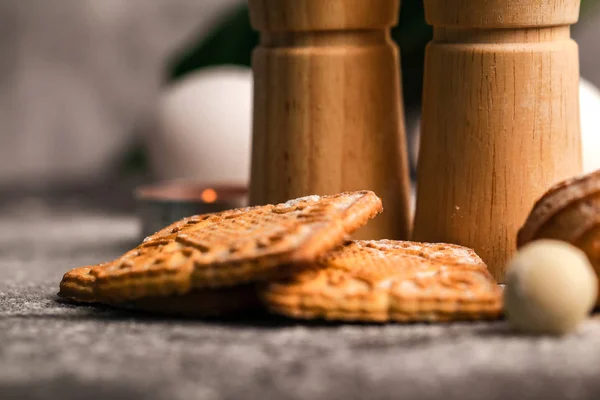 Pimenta Salgada Biscoitos Estão Sobre Mesa Assunto Tiro Estilo Eco — Fotografia de Stock