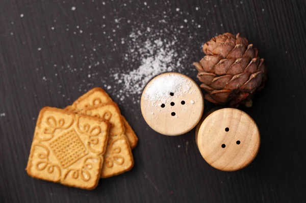 Cookies Salt Pepper Pine Cone Lie Table — Stock Photo, Image