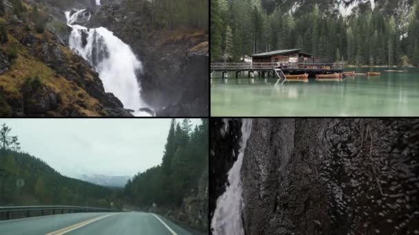 Collage Resor Ramar Berg Hav Landskap — Stockvideo