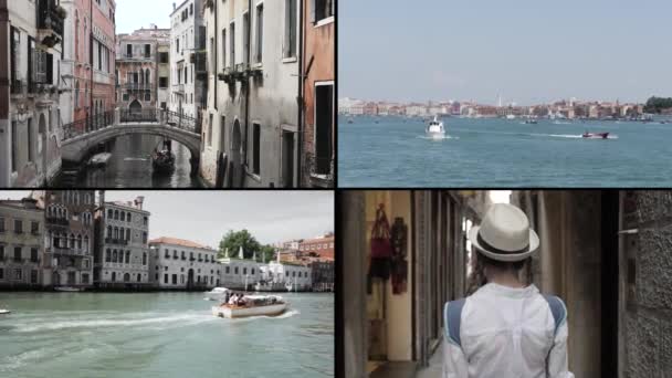 Коллаж Рамок Прогулок Городу Венеция — стоковое видео