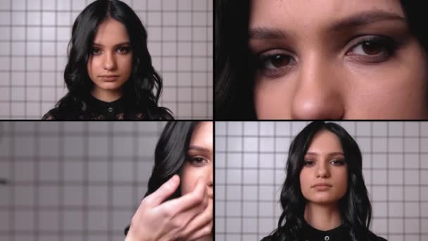 Mädchen Posiert Vor Der Kamera Collage — Stockvideo