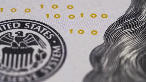 Banconota Americana Cento Dollari Modalità Macro Close Finanza Economia — Video Stock