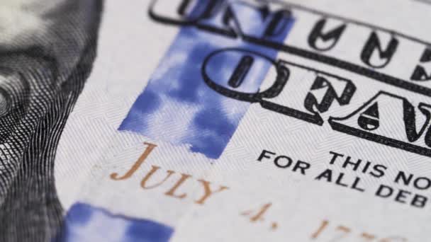 American Hundred Dollar Paper Banknote Close Macro Mode Finance Economics — 비디오