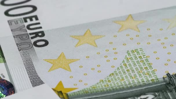 Billete Papel Europeo Cien Euros Primer Plano Modo Macro Finanzas — Vídeo de stock