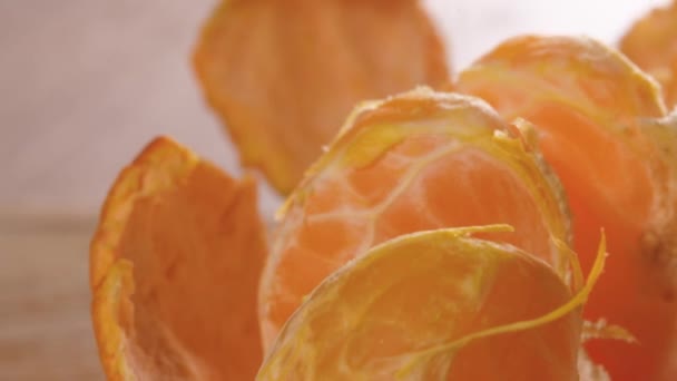 Tangerines Bananen Close Tafel Macro Fotografie — Stockvideo