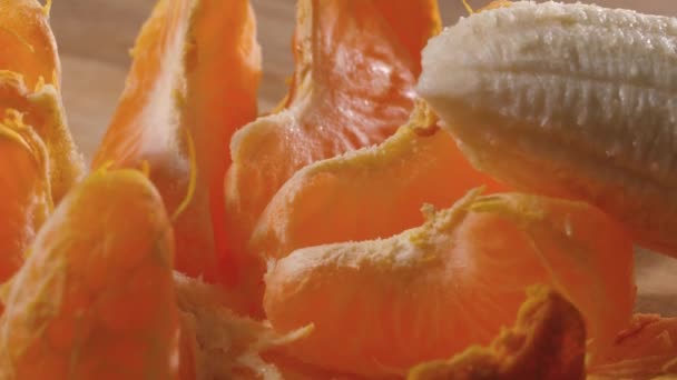 Tangerines Bananen Close Tafel Macro Fotografie — Stockvideo