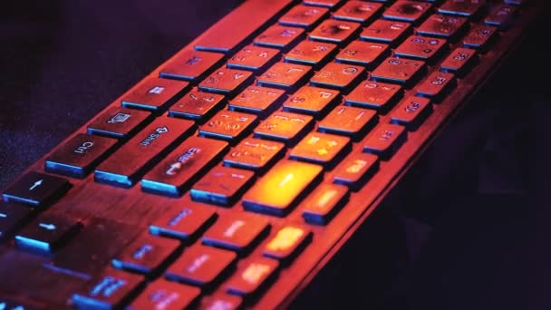 Black Keyboard Red Light Close — Stock Video