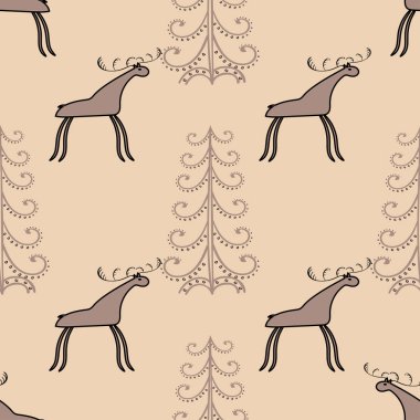 Geyik etnik süsleme Dikişsiz desen ahşap.