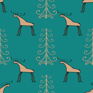 Geyik etnik süsleme Dikişsiz desen ahşap.