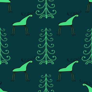 Geyik etnik süsleme Dikişsiz desen ahşap.