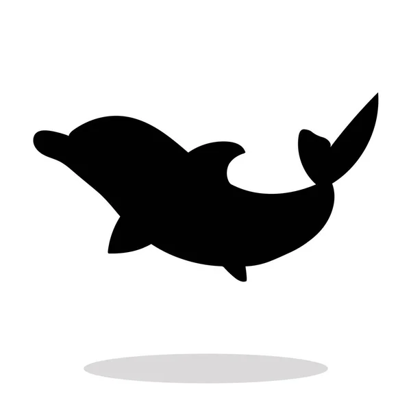 Delfín animal marino silueta negra . — Vector de stock