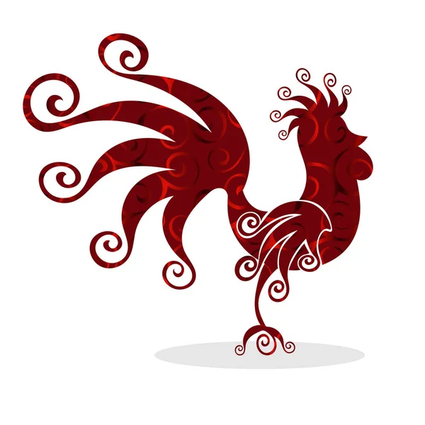 Coq rouge Vintage fabuleux motif silhouette oiseau — Image vectorielle
