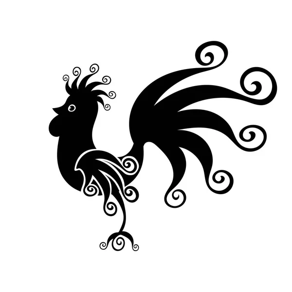 Coq noir Vintage fabuleux silhouette motif oiseau — Image vectorielle
