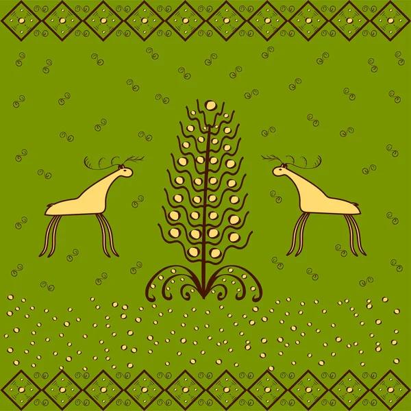 驯鹿圣诞树装饰品族裔附近 — 图库矢量图片