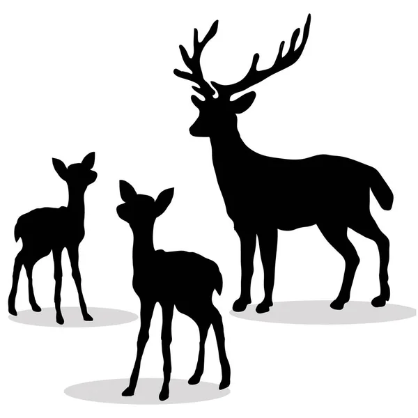 Deer family silhouette black on white background — Stock Vector