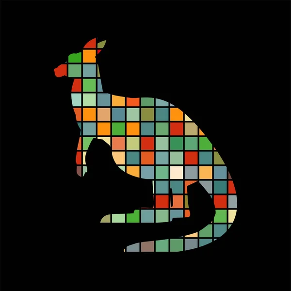 カンガルー有袋類の哺乳動物の色シルエット動物 — ストックベクタ