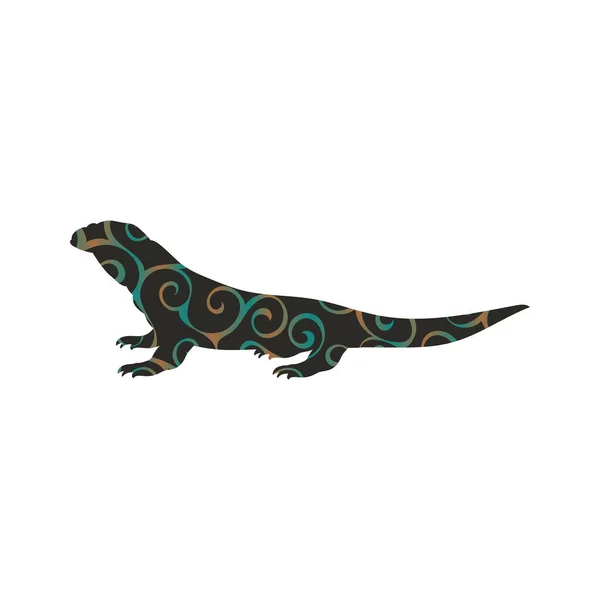 Varan lagarto reptil color silueta animal — Vector de stock