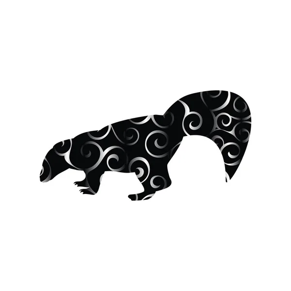 スカンク哺乳類色シルエット動物 — ストックベクタ