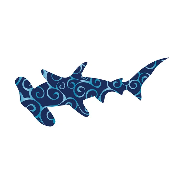 Tubarão martelo predador cor náutica silhueta animal — Vetor de Stock