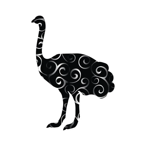 Oiseau autruche couleur silhouette animal — Image vectorielle