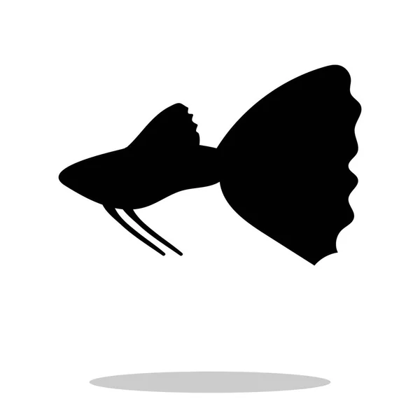 Guppy fish black silhouette aquatic animal — Stock Vector