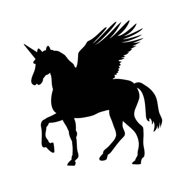 Pegasus enhörning siluett mytologi symbol fantasyäventyr. — Stock vektor