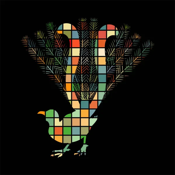 Lyrebird bird mosaic color silhouette animal background black — Stock Vector