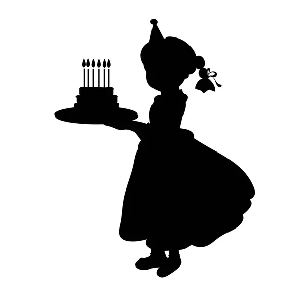 Σιλουέτα κορίτσι διακοπών εκμετάλλευση κέικ — Διανυσματικό Αρχείο
