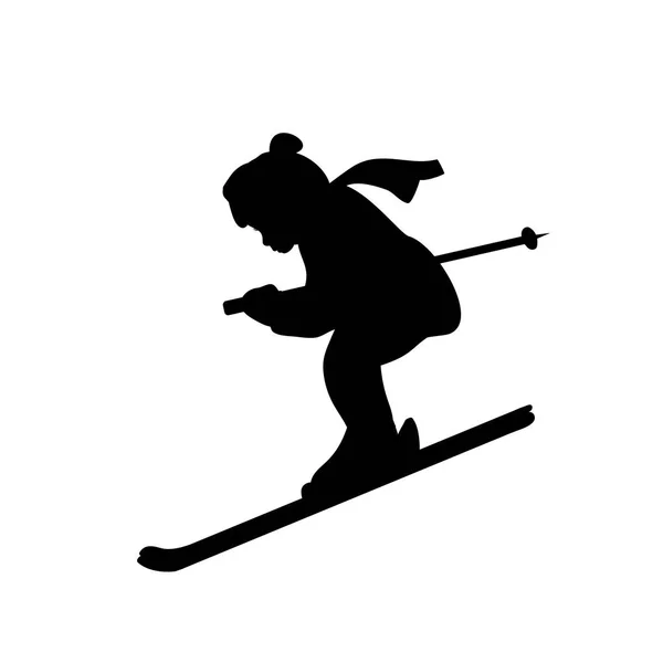 Silhouette Mädchen Wintersport Ski — Stockvektor