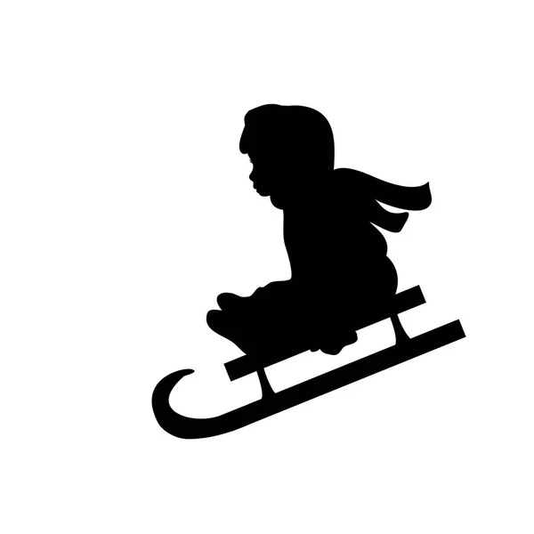 剪影女孩冬季运动骑雪橇 — 图库矢量图片