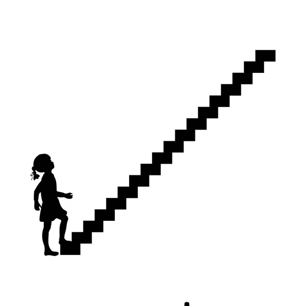 Silueta chica hasta subir escalera — Vector de stock