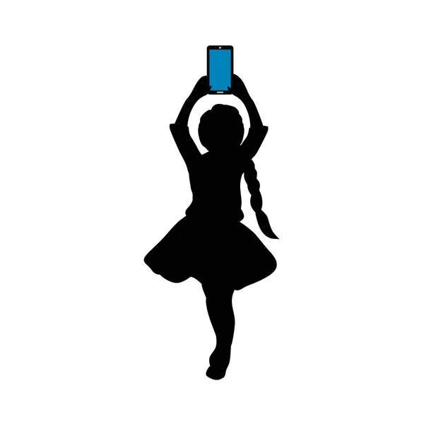 Silhouette fille avec téléphone dans sa main — Image vectorielle