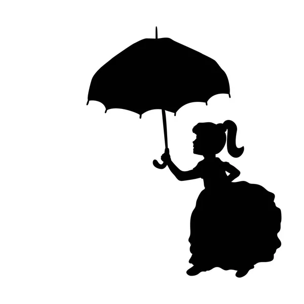 Silhouette girl holding umbrella in hands — Stock Vector