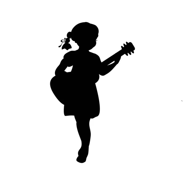 Silueta chica música jugando guitarra — Vector de stock