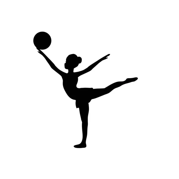 Chica gimnasia deporte silueta deportivo pelota — Vector de stock