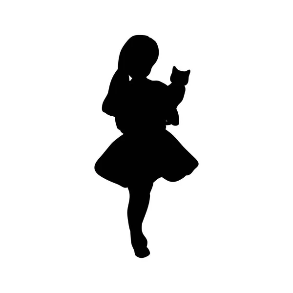 Silhouette girl håller en katt — Stock vektor