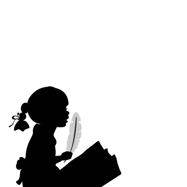 Silhouette girl with feather. World poetry day — Stock Vector