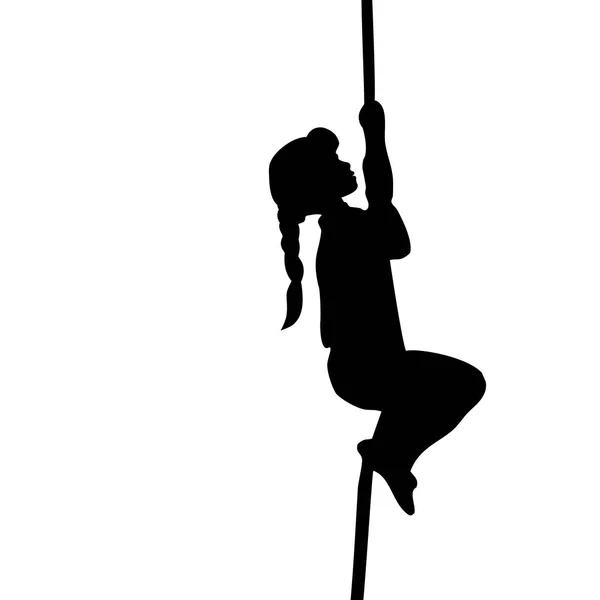 Silhouette fille grimpe la corde — Image vectorielle