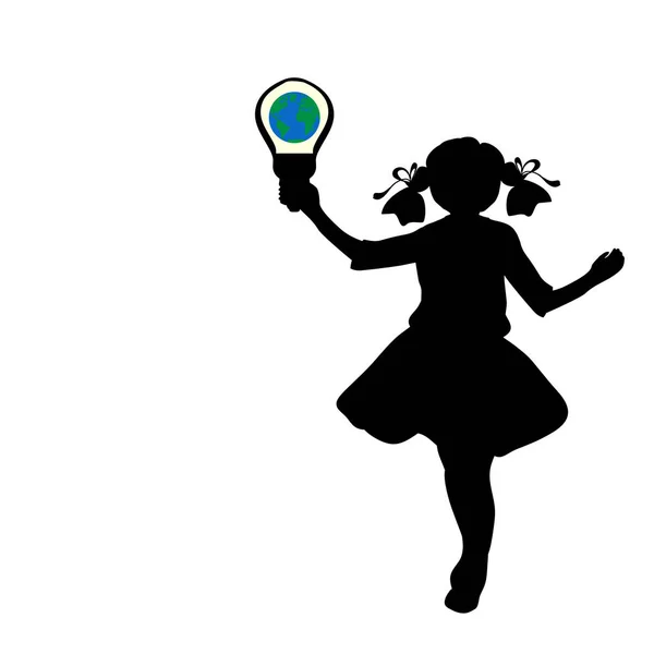 Silhouette fille tient symbole Heure de la Terre — Image vectorielle