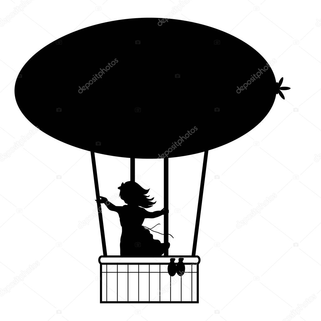 Silhouette girl flies up air balloon