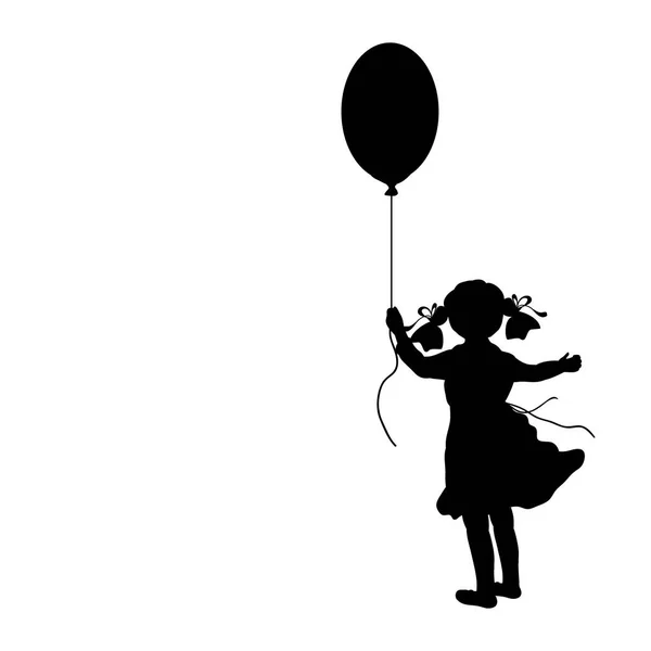 Silhueta menina feriado mão balão — Vetor de Stock