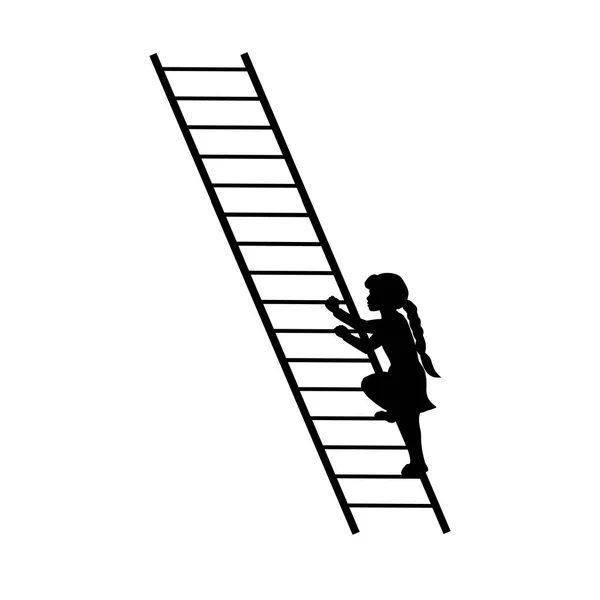 Silhouette fille jusqu'à escalade escalier — Image vectorielle