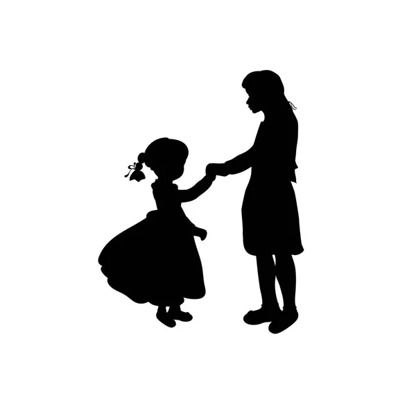 Silhouette famille fille avec soeur — Image vectorielle