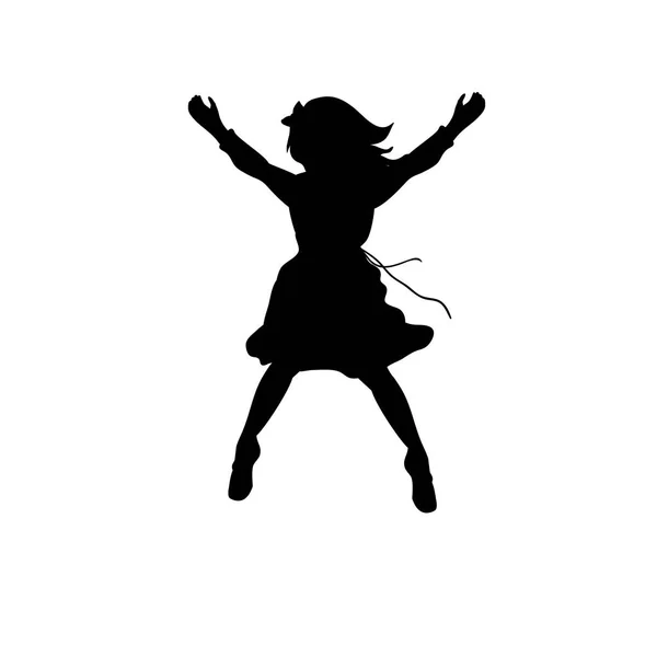 Silhouette ragazza felice saltare su — Vettoriale Stock